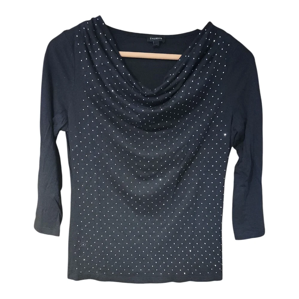 Talbots Black Top with Rhinestones - Picture 1 of 4